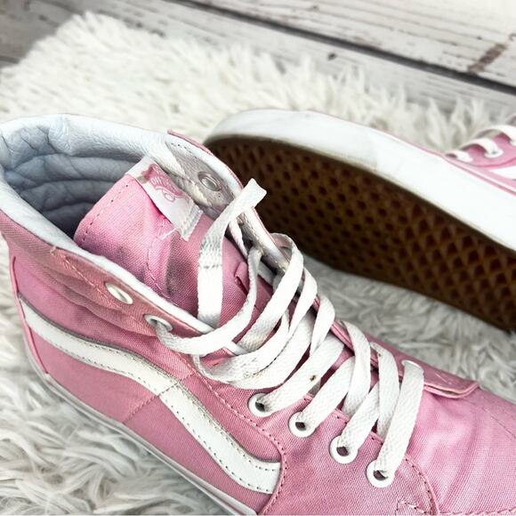 Vans Sk8 Hi Pink and White Canvas High-Top Sneakers Unisex 8 Men - 9.5 Women - Picture 10 of 15